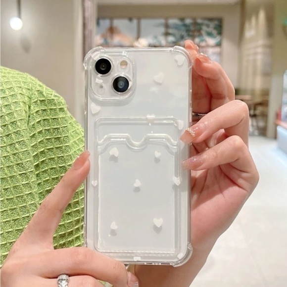 ⚠️Clearance🤍iPhone 13/Pro/Pro Max White Hearts Phone Case With Card Slot - Picture 2 of 4